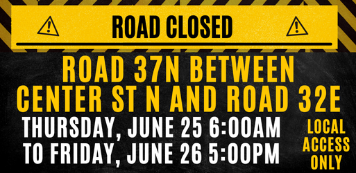 Image of Road Closed: Road 37N between Center St N and Road 32E
