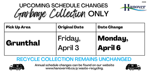 Image of Grunthal: Garbage Schedule Changes