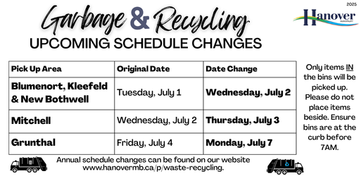 Image of Garbage & Recycling Schedule Changes